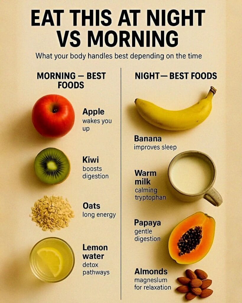 Eat This at Night vs Morning: A Complete Guide to Timing Your Foods 1 Eat This at Night vs Morning: A Complete Guide to Timing Your Foods